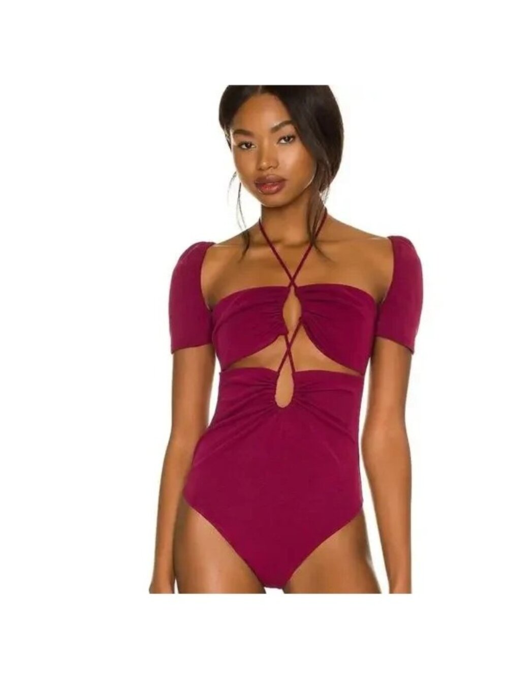 NBD Revolve Scout Cutout Tied Bodysuit in Wine Red Size XS